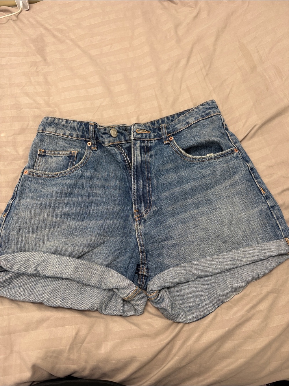 Zara Medium Wash Cuffed Denim Shorts